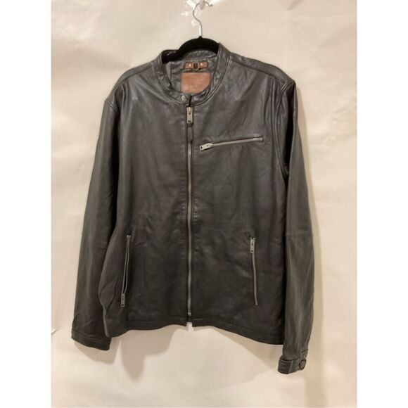 FRYE Men's Black Nappa Long Sleeve Lamb Leather Full Zip Motorcycle Jacket XL - Picture 4 of 13